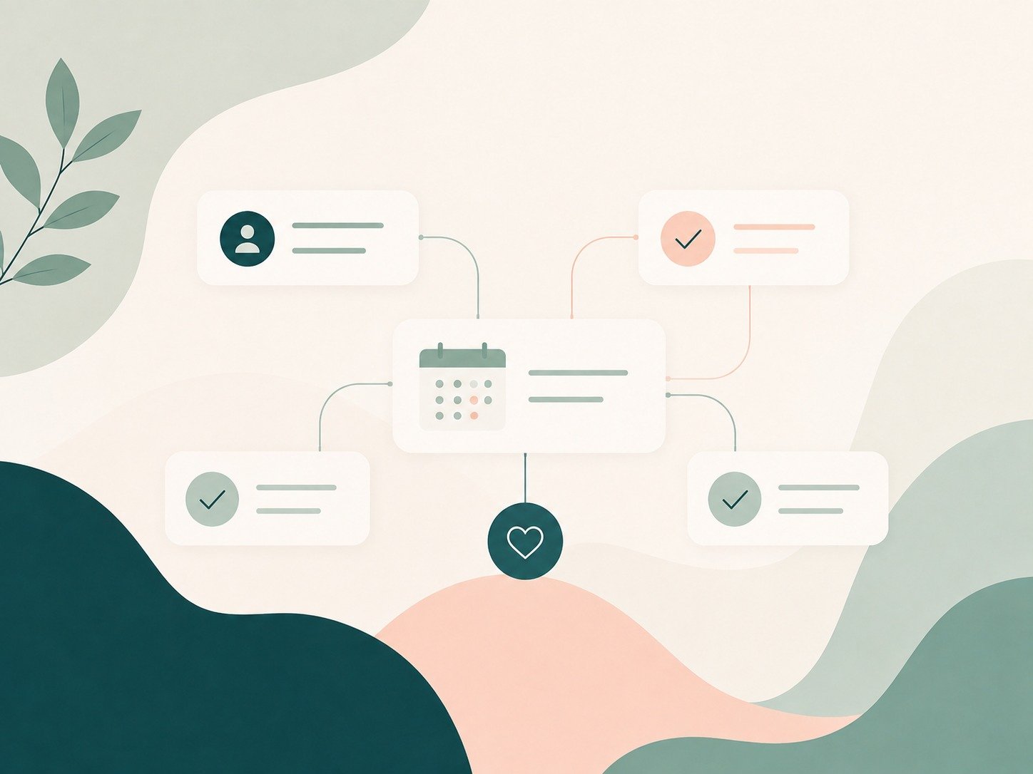 Abstract illustration of connected scheduling and practice workflows